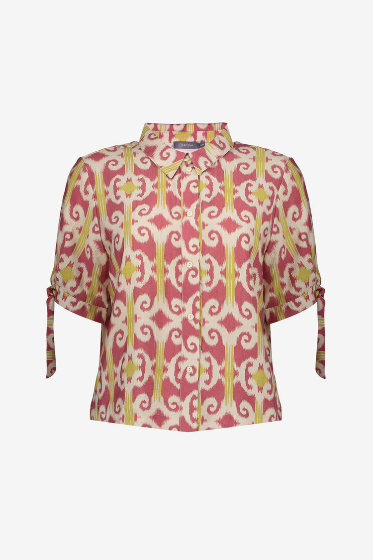 Geisha Bluse mit grafischem Print und verspielten Ärmel-Details