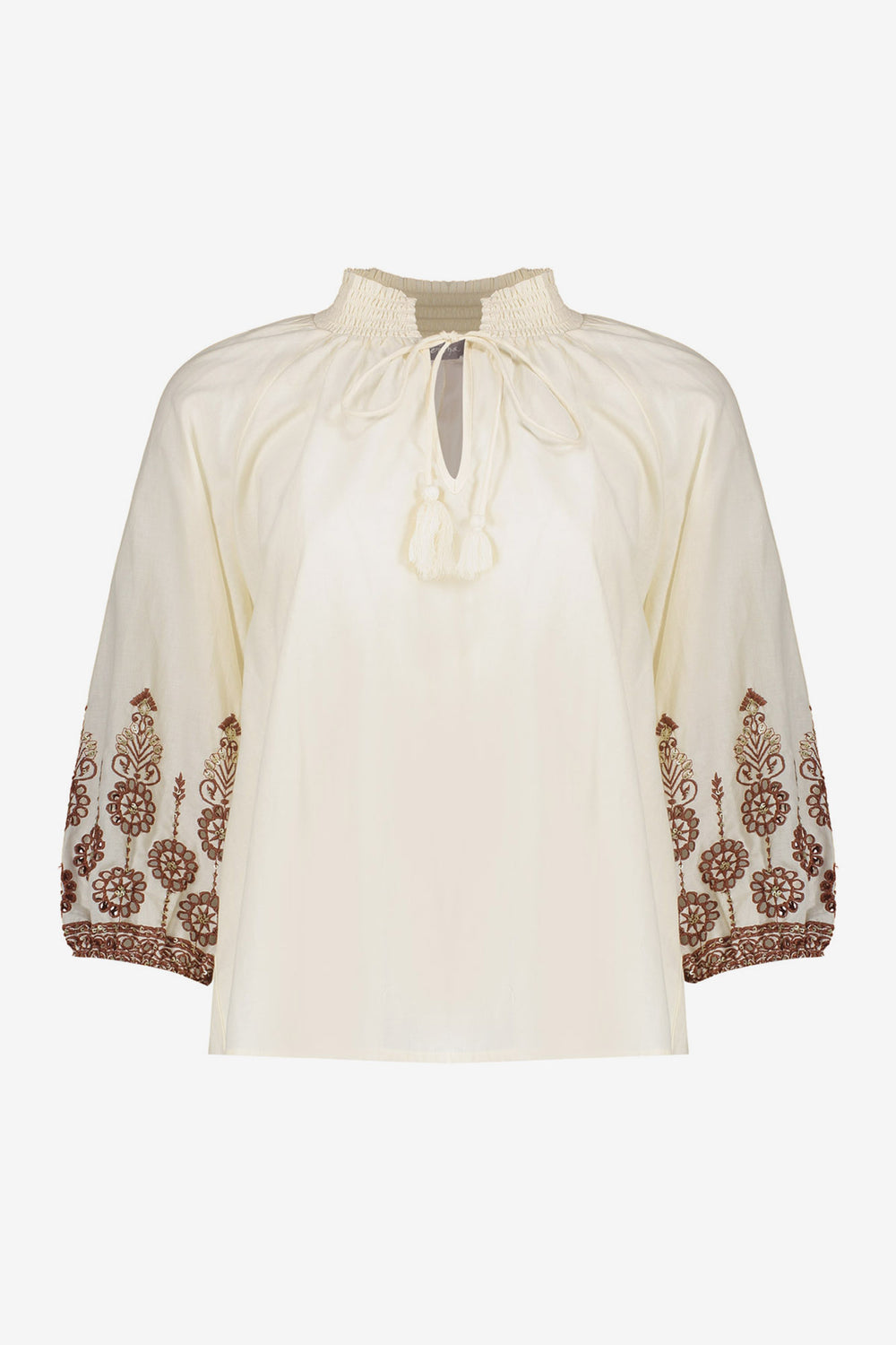 Geisha Bluse mit Stickereien und Bohemian-Ausstrahlung