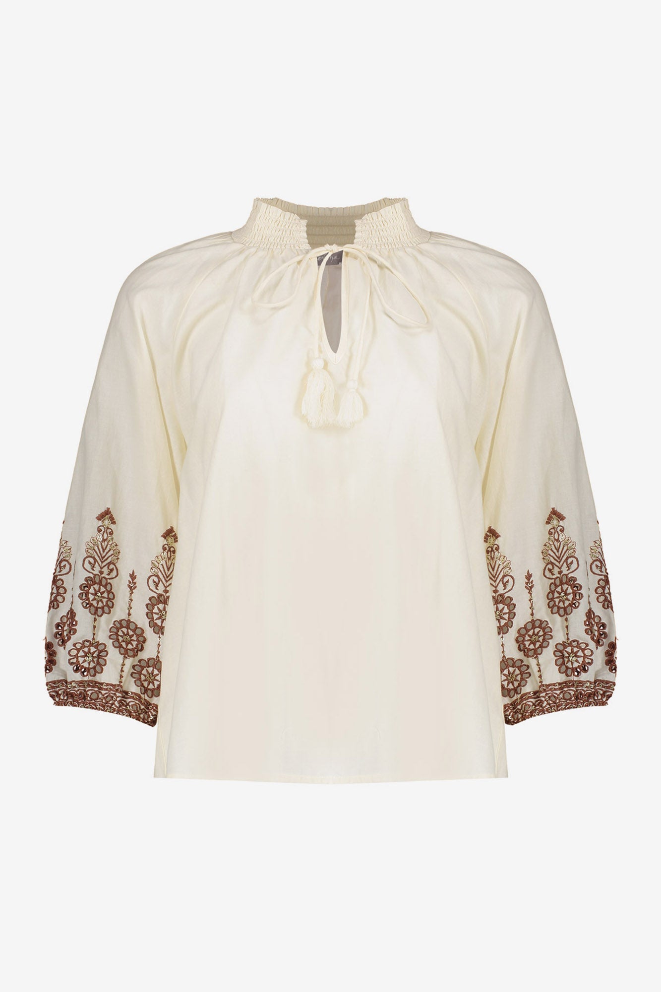 Geisha Bluse mit Stickereien und Bohemian-Ausstrahlung