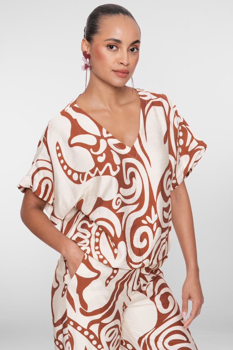 Geisha Top mit Bi-Color Swirlprint