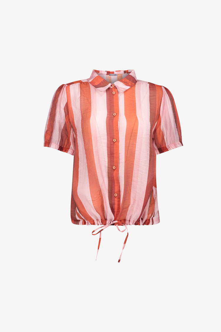 Geisha Bluse mit Streifenmuster und Schleifendetail in der Taille