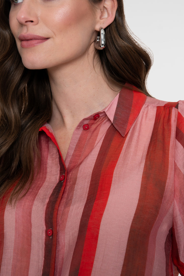 Geisha Bluse mit Streifenmuster und Schleifendetail in der Taille