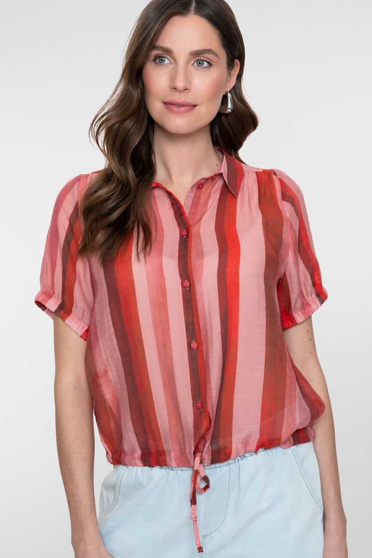 Geisha Bluse mit Streifenmuster und Schleifendetail in der Taille