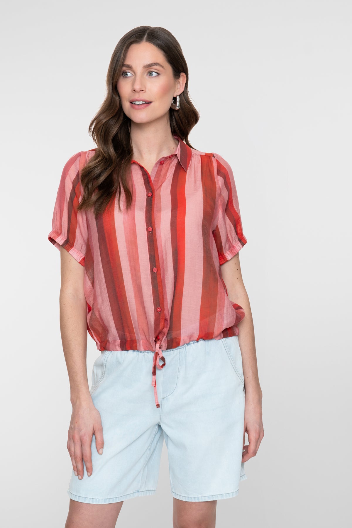 Geisha Bluse mit Streifenmuster und Schleifendetail in der Taille – Shop de look