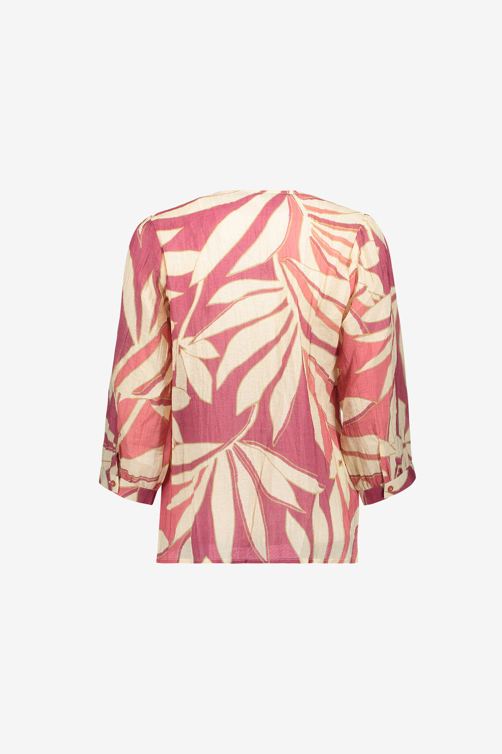 Geisha Bluse mit tropischem Blattprint und femininer Ausstrahlung