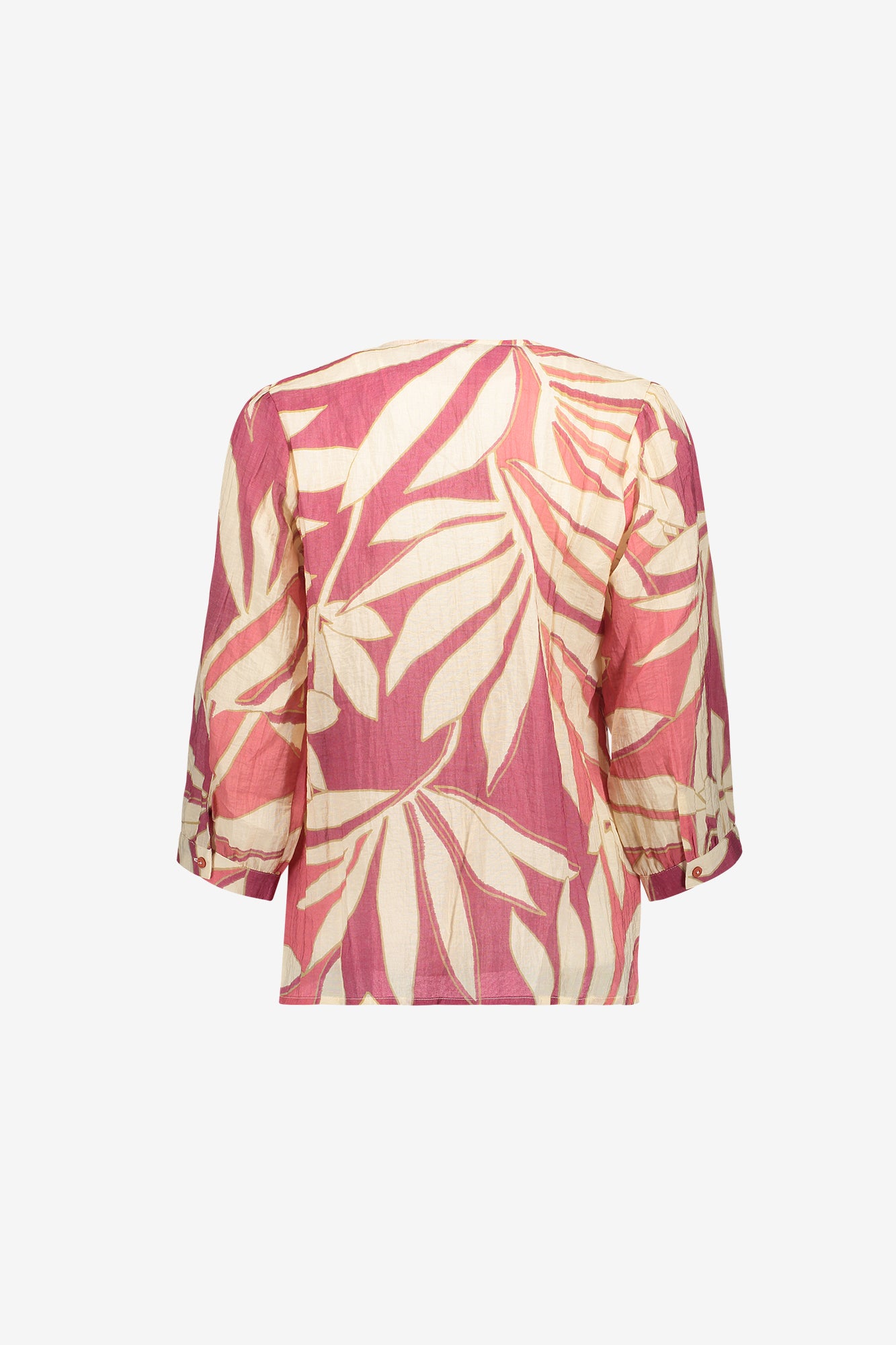 Geisha Bluse mit tropischem Blattprint und femininer Ausstrahlung