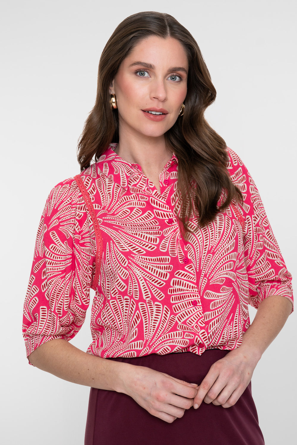 Geisha Bluse mit grafischem Print und 3/4-Ärmeln