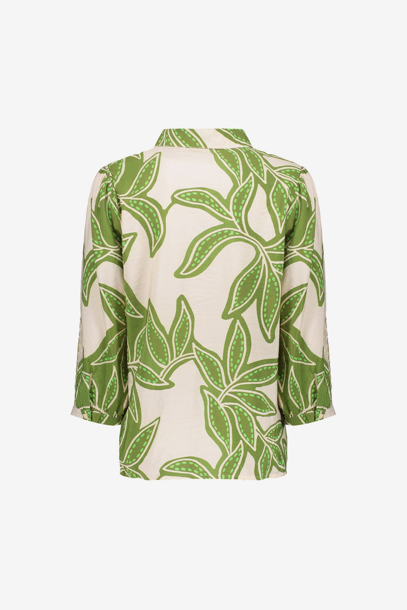 Geisha Bluse mit Blätterprint und klassischem Kragen