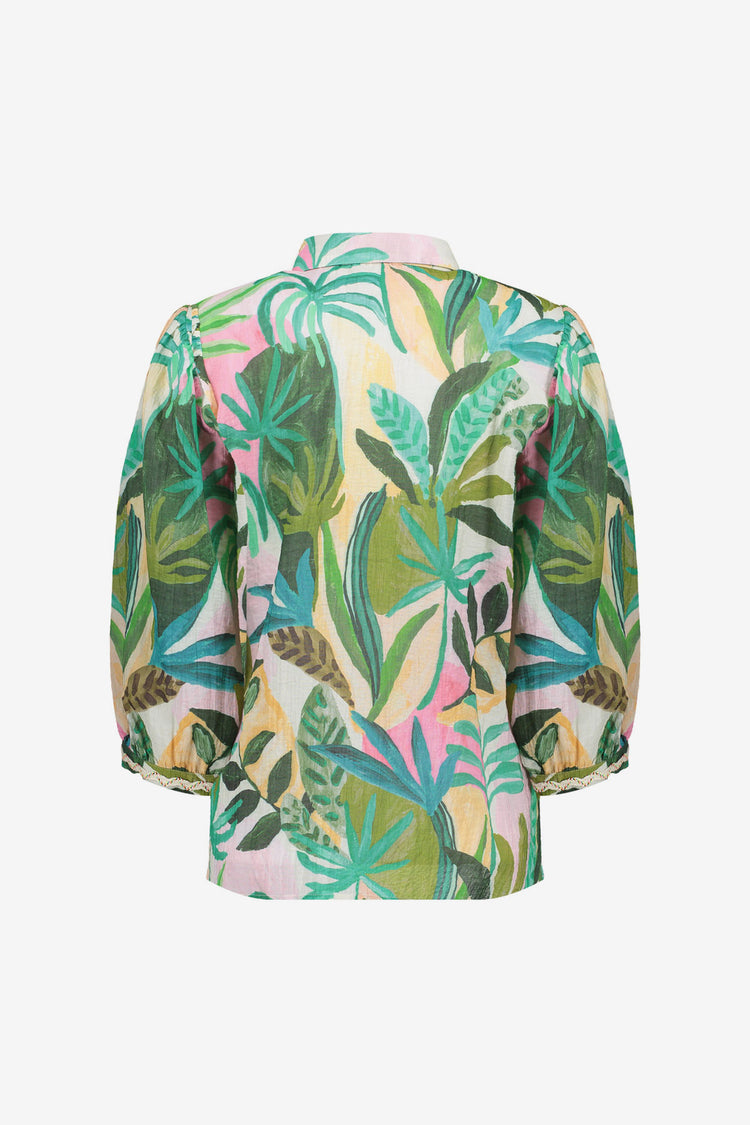 Geisha Bluse mit farbenfrohem tropischem Print