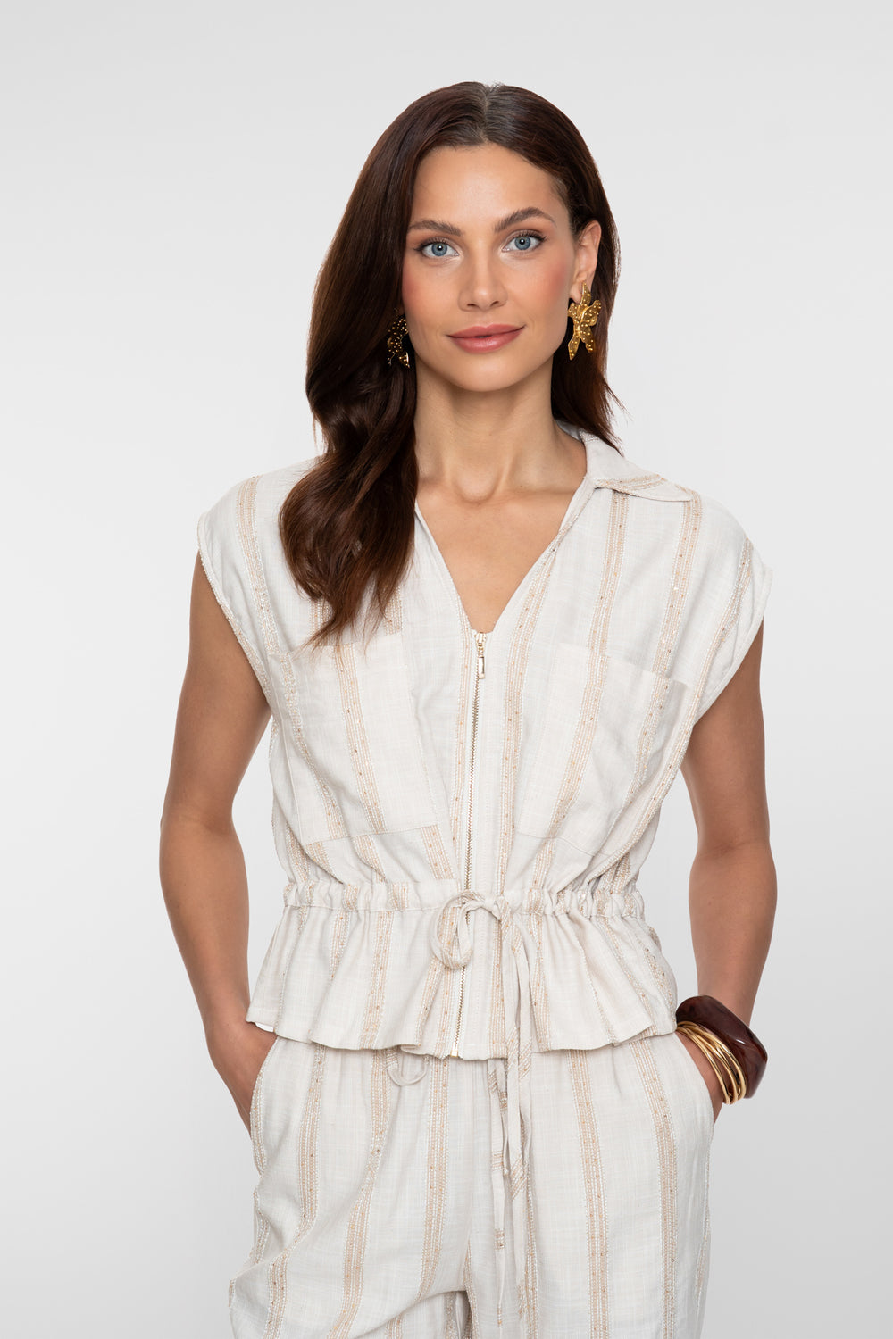 Geisha Peplum-Top mit subtilen Streifen