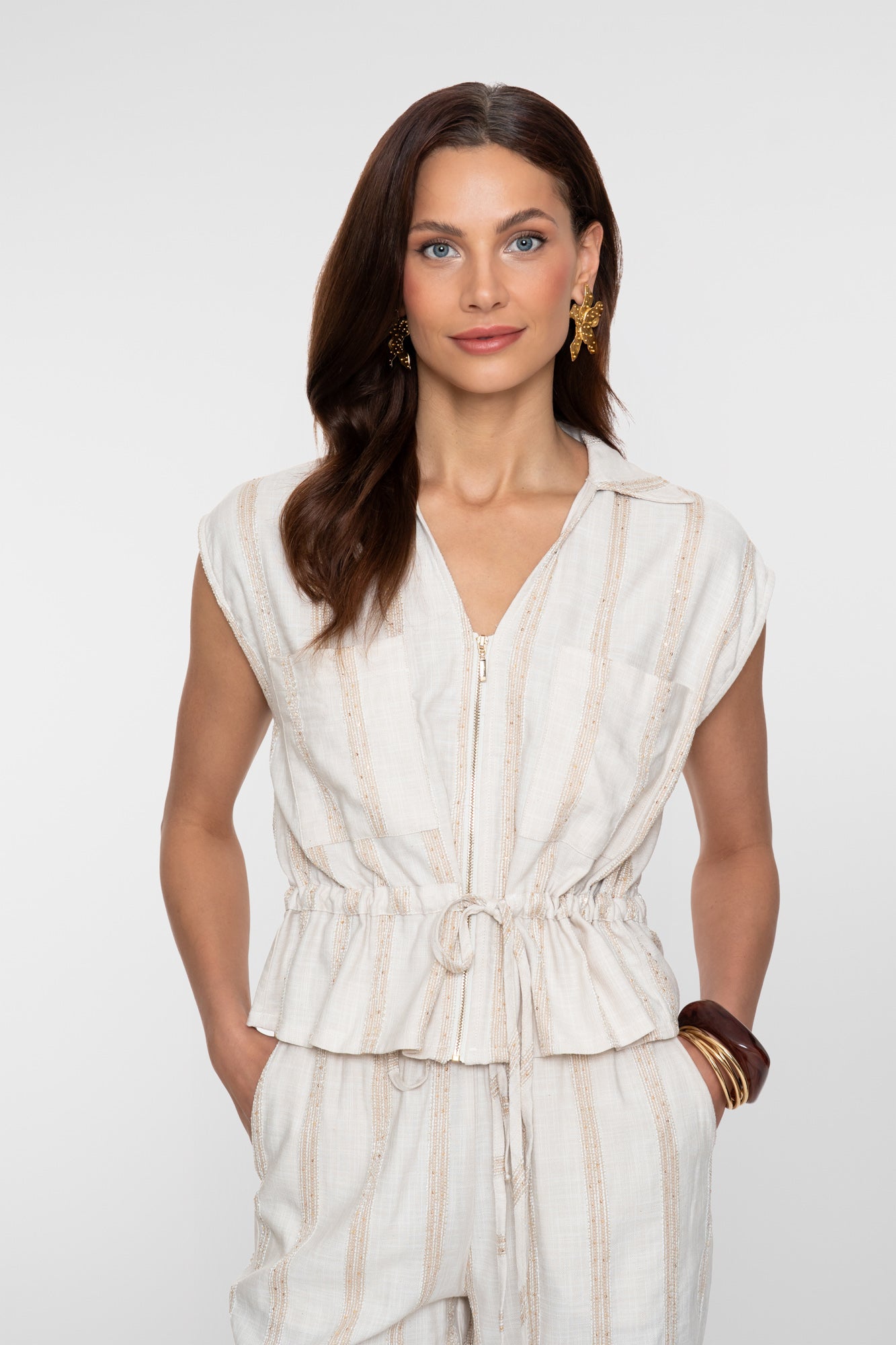 Geisha Peplum-Top mit subtilen Streifen