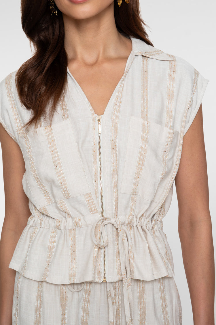 Geisha Peplum-Top mit subtilen Streifen