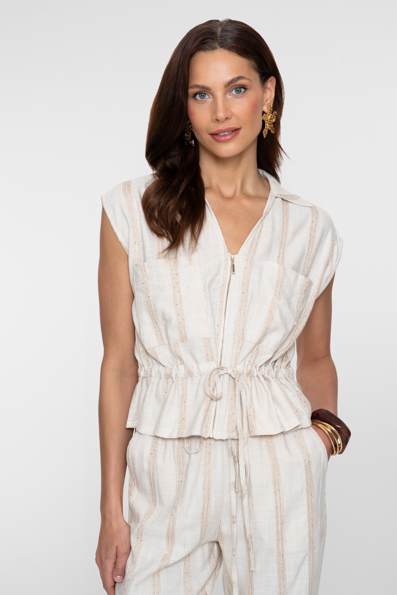 Geisha Peplum-Top mit subtilen Streifen
