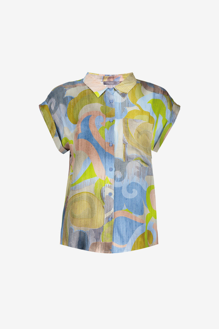Geisha Damenbluse mit Grafikdruck und kurzen Ärmeln