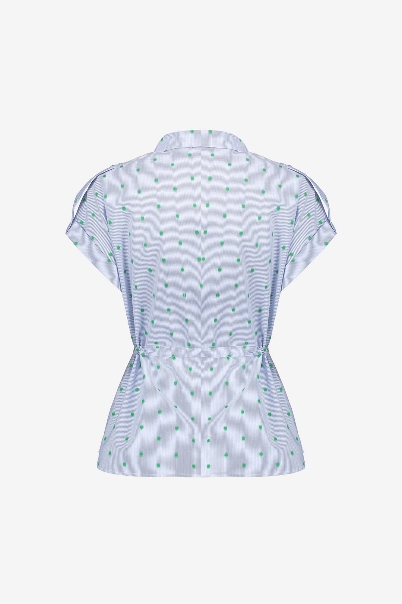 Geisha Bluse mit Streifenmuster, Punkten und Bindegürtel