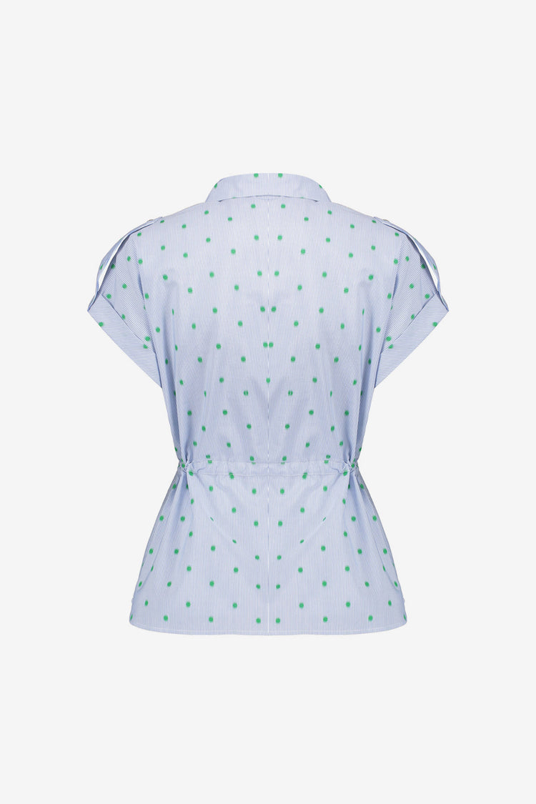 Geisha Bluse mit Streifenmuster, Punkten und Bindegürtel