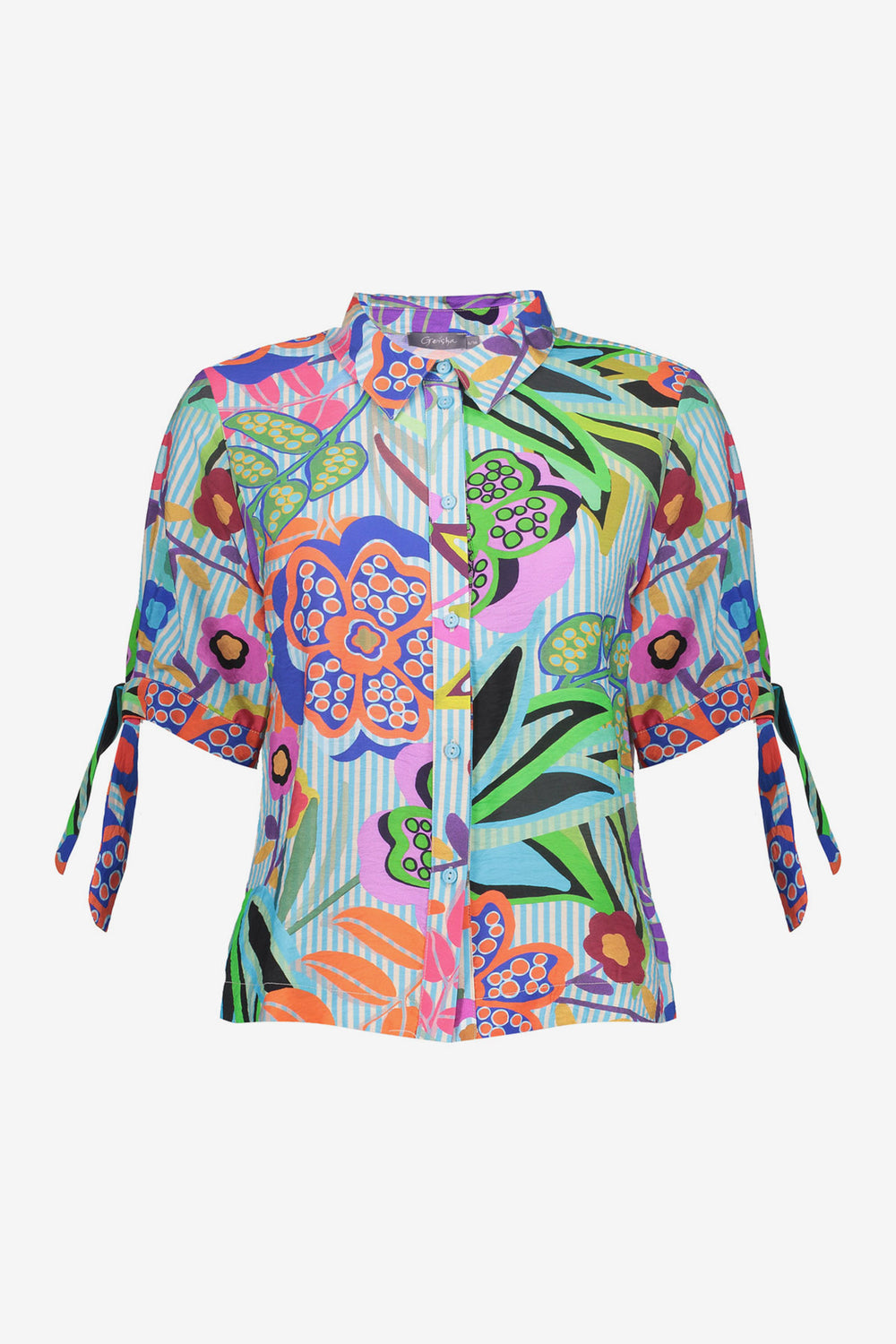 Geisha Bluse mit farbenfrohem Print und Schleifendetail am Ärmel