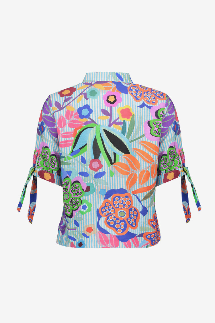 Geisha Bluse mit farbenfrohem Print und Schleifendetail am Ärmel