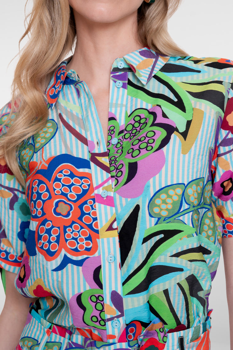 Geisha Bluse mit farbenfrohem Print und Schleifendetail am Ärmel