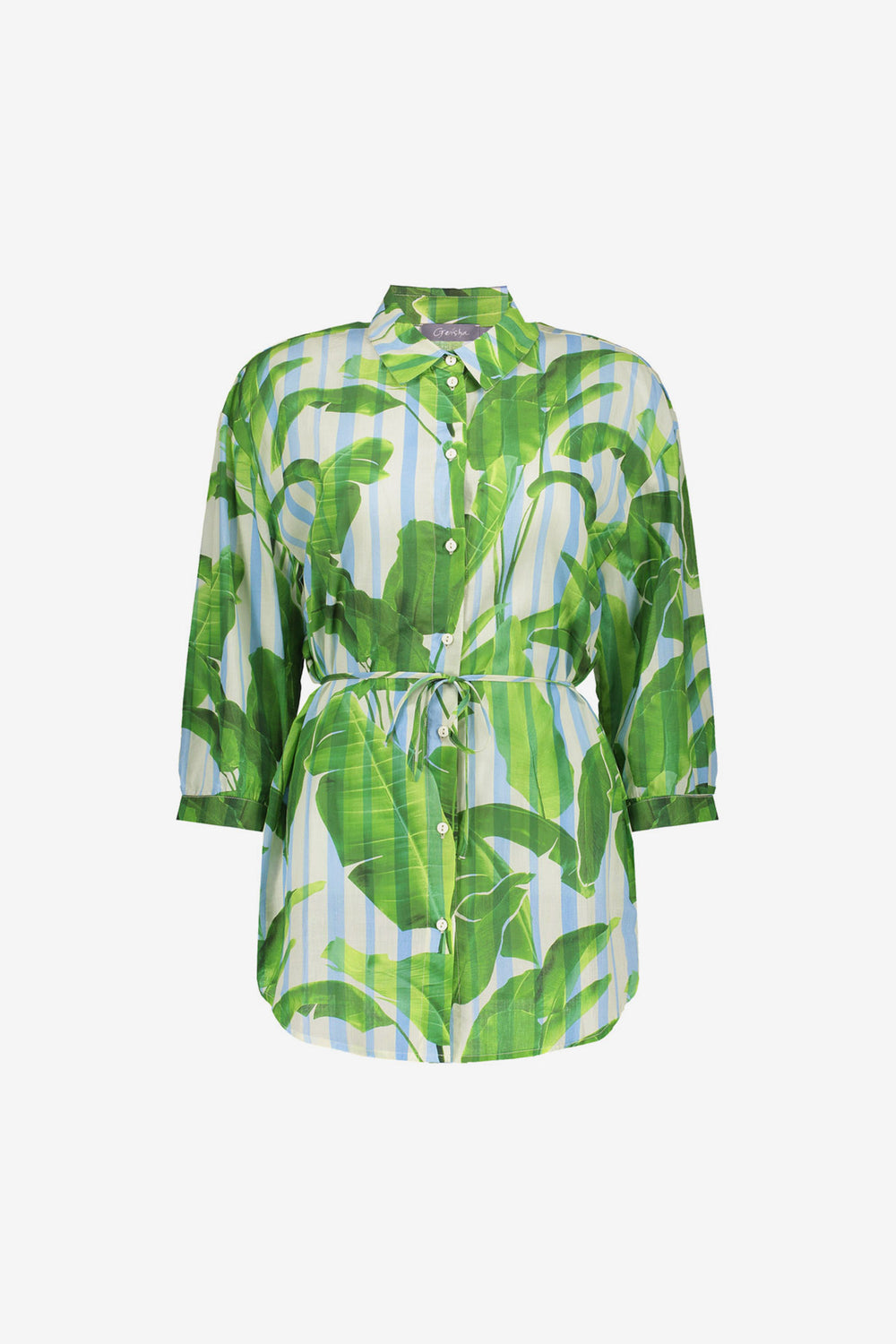 Geisha lange Bluse mit Palmenprint und Bindegürtel