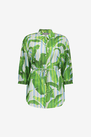 Geisha lange Bluse mit Palmenprint und Bindegürtel