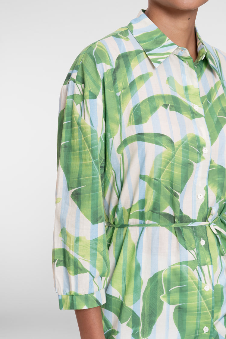 Geisha lange Bluse mit Palmenprint und Bindegürtel