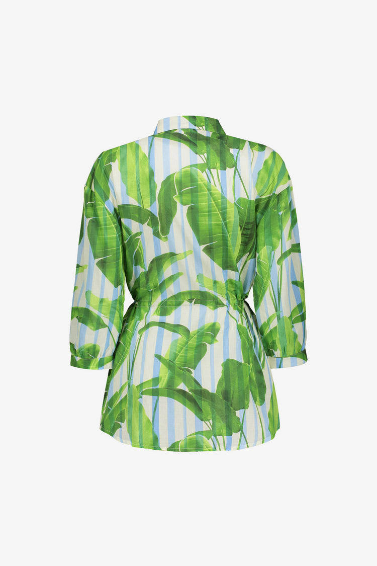 Geisha lange Bluse mit Palmenprint und Bindegürtel