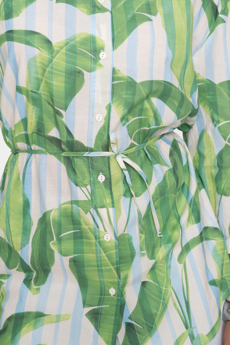 Geisha lange Bluse mit Palmenprint und Bindegürtel