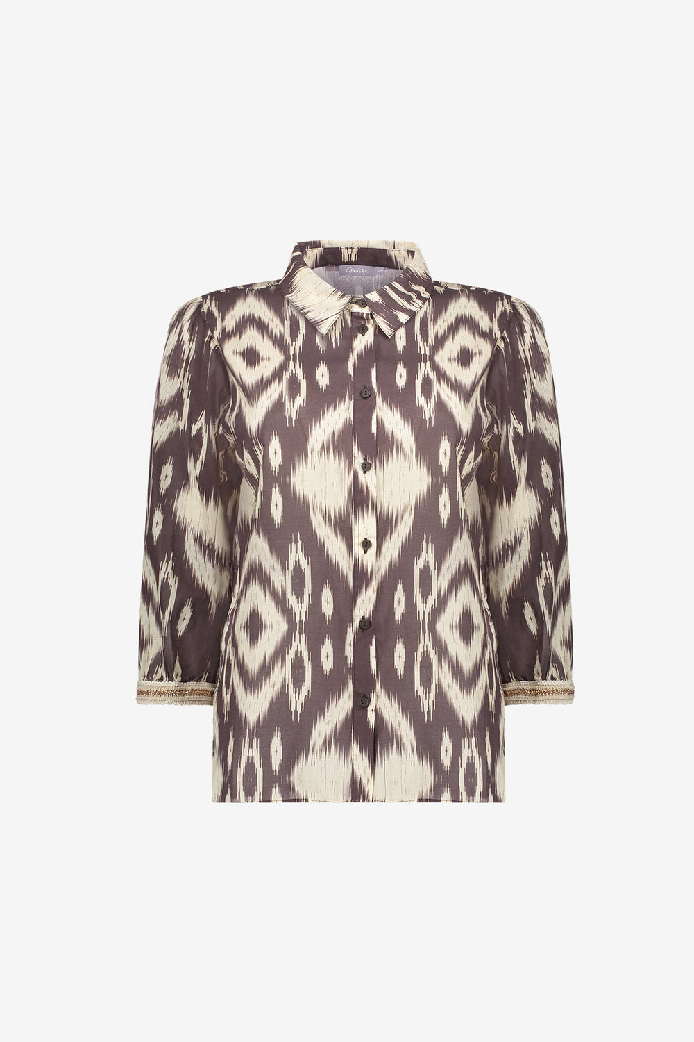Geisha Bluse mit Aztekenprint und dekorativem Tape-Detail