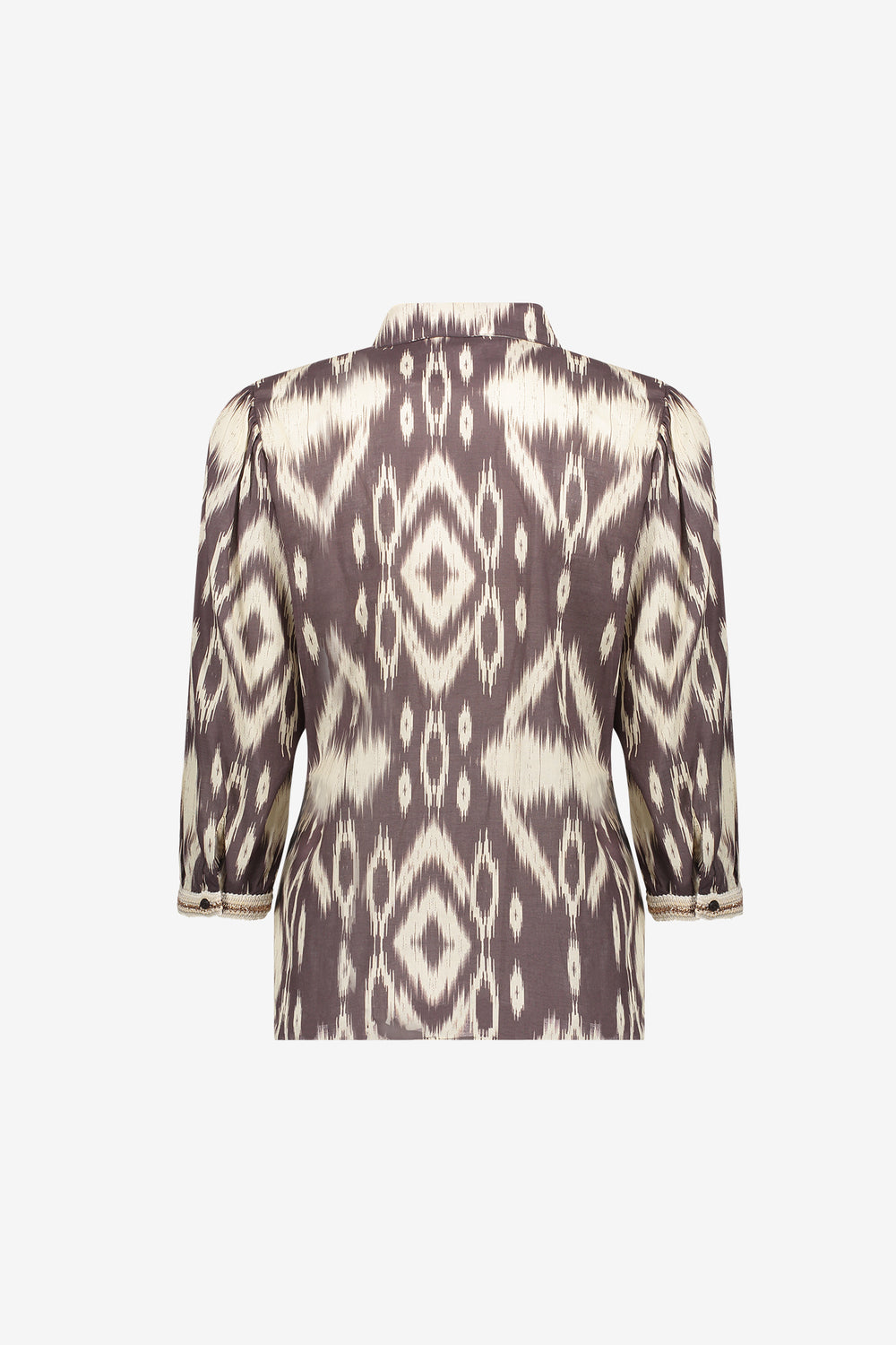 Geisha Bluse mit Aztekenprint und dekorativem Tape-Detail