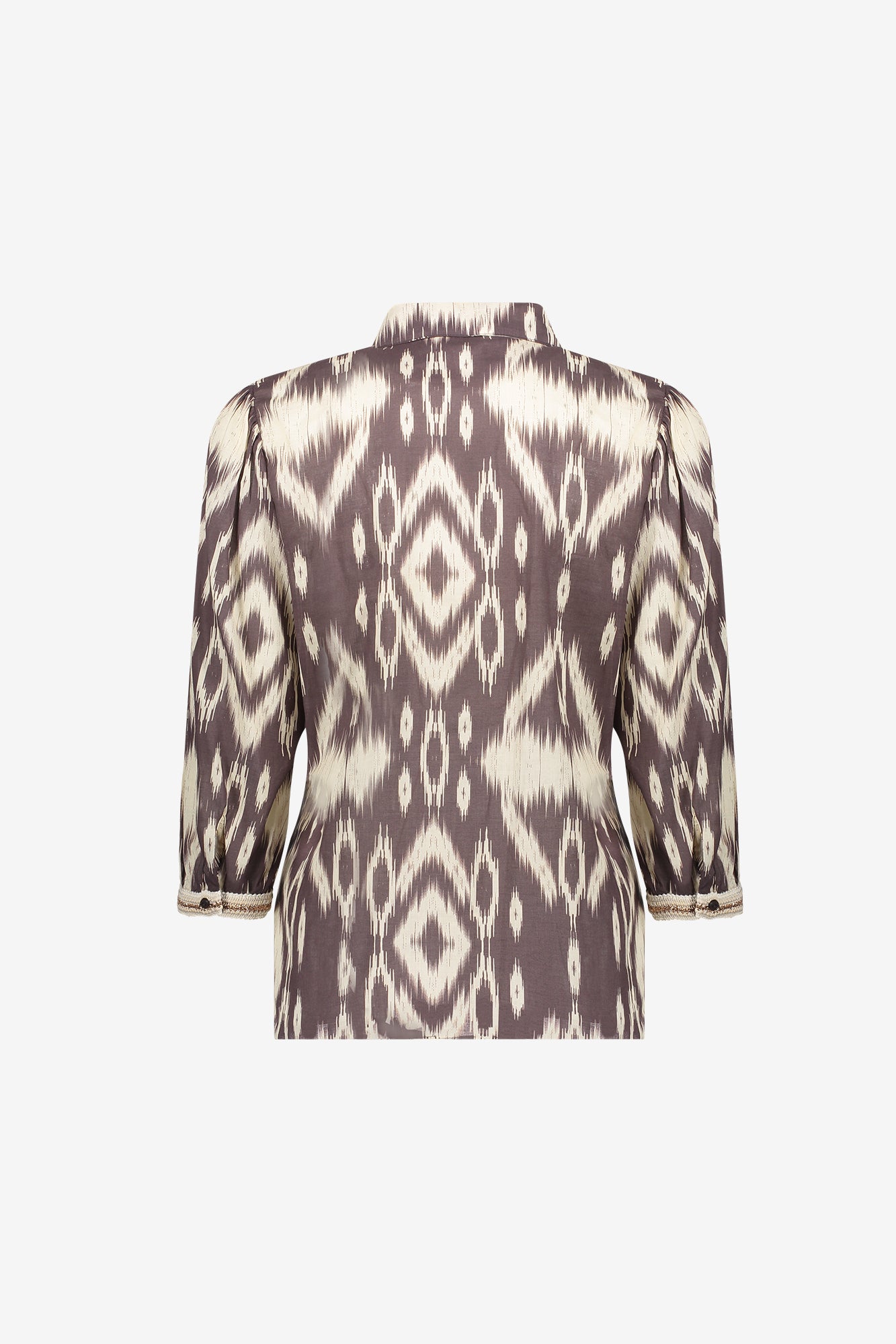 Geisha Bluse mit Aztekenprint und dekorativem Tape-Detail