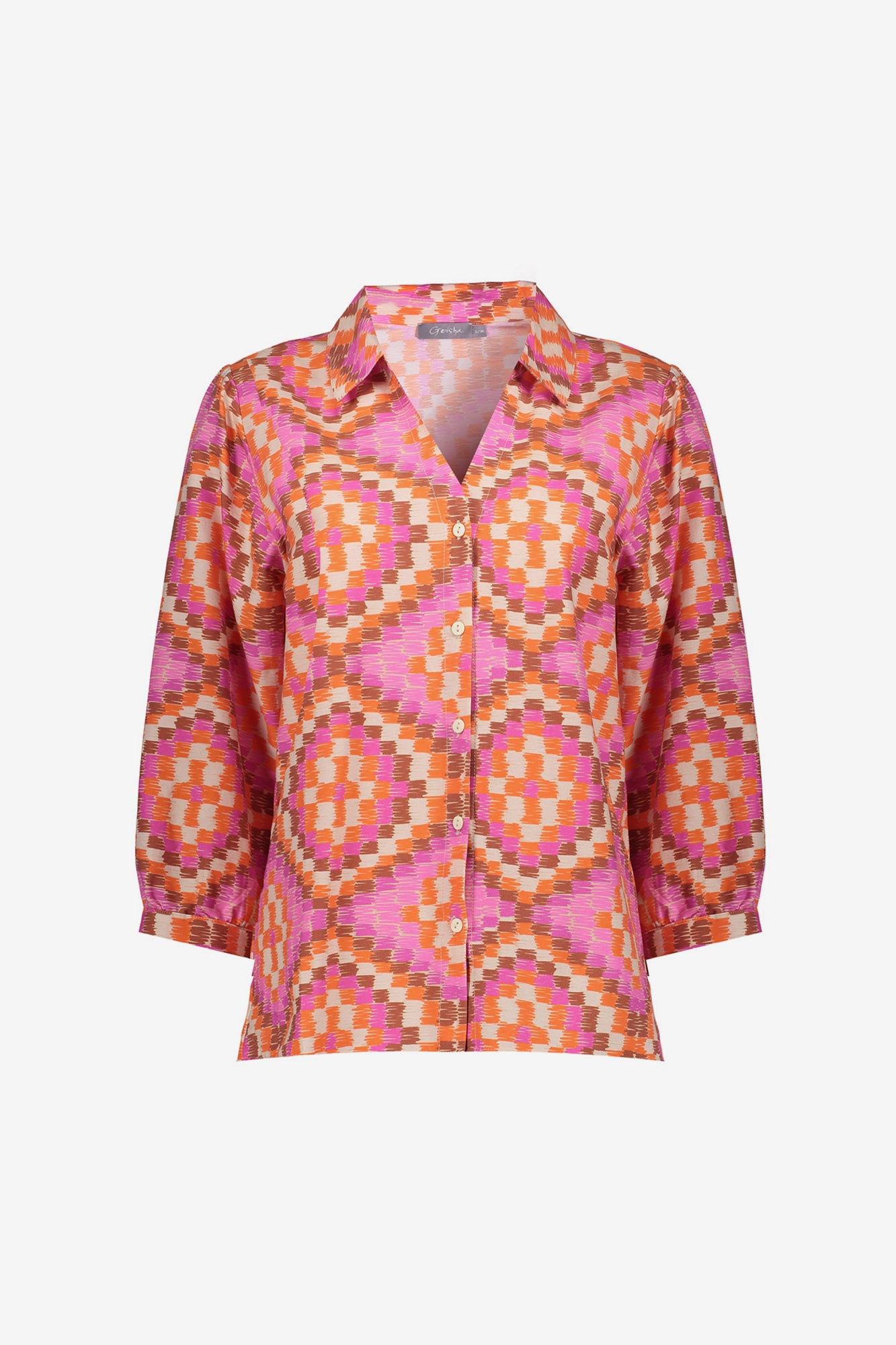 Geisha Bluse mit buntem Fliesendruck