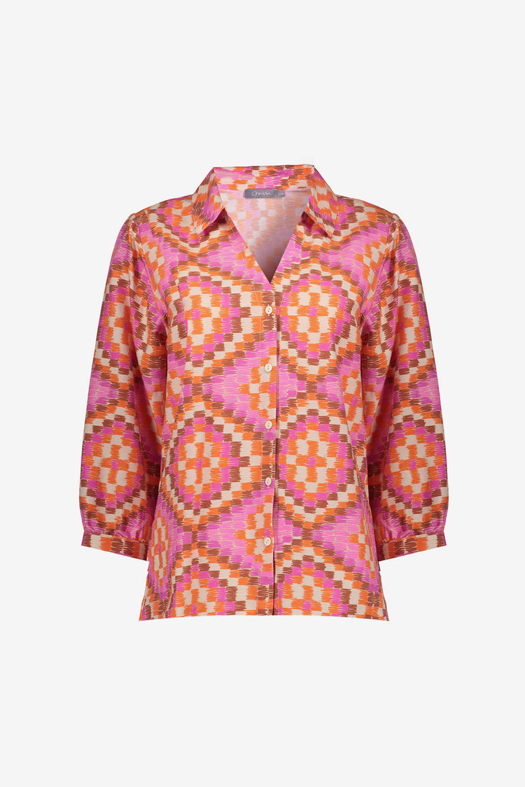 Geisha Bluse mit buntem Fliesendruck