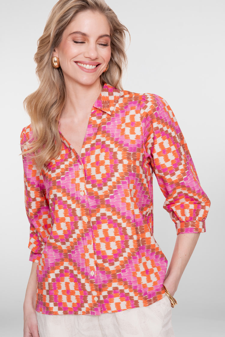 Geisha Bluse mit buntem Fliesendruck