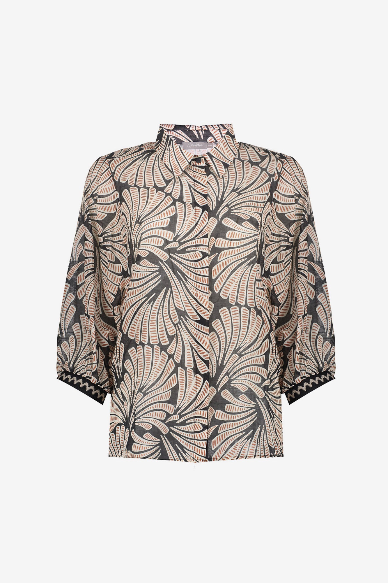 Geisha Bluse mit grafischem Blattprint und 3/4-Ärmeln