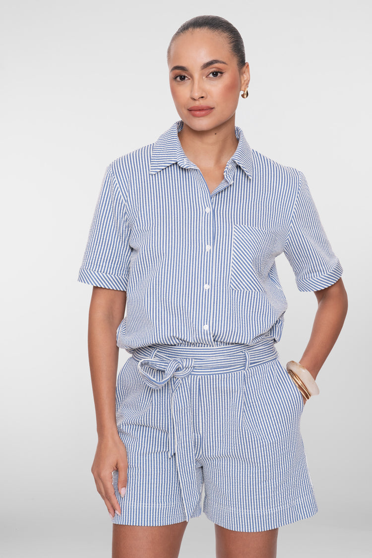 Geisha Bluse mit Streifenmuster und kurzen Ärmeln