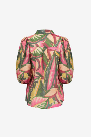 Geisha Bluse mit farbenfrohem Print und halblangen Ärmeln
