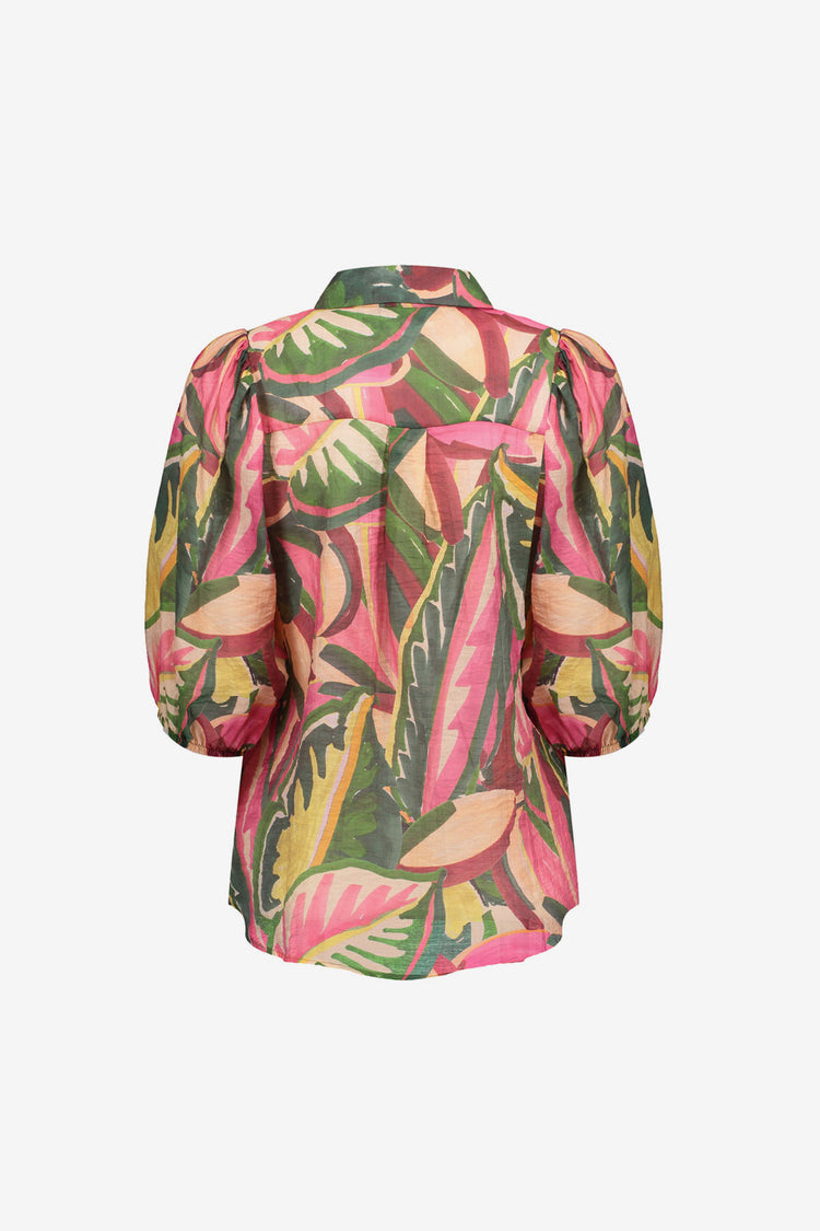 Geisha Bluse mit farbenfrohem Print und halblangen Ärmeln