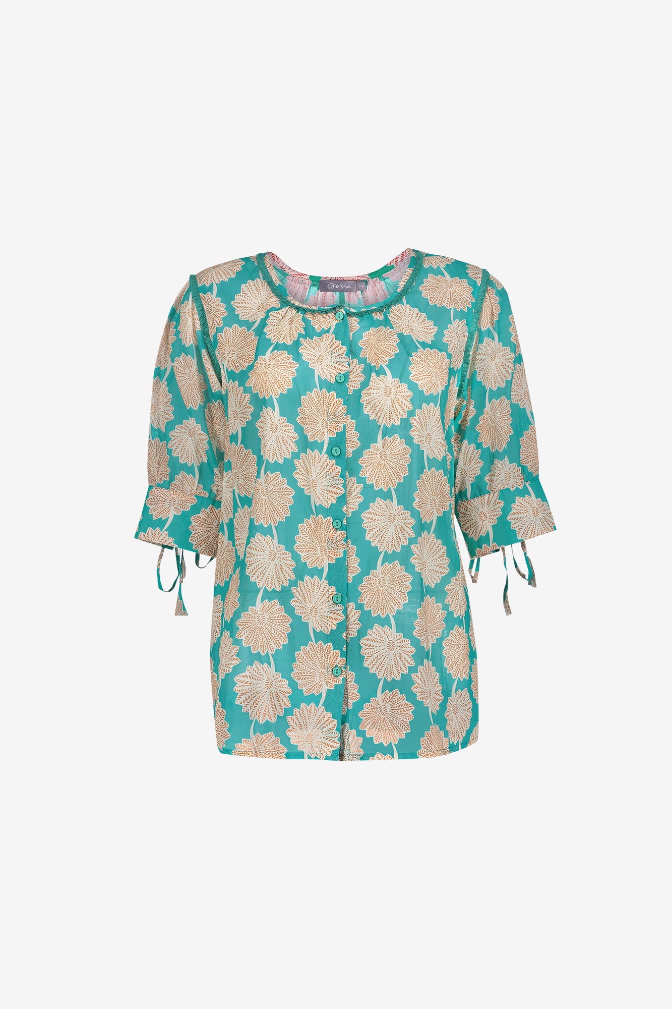 Geisha Aqua-Bluse mit elegantem Blumenprint