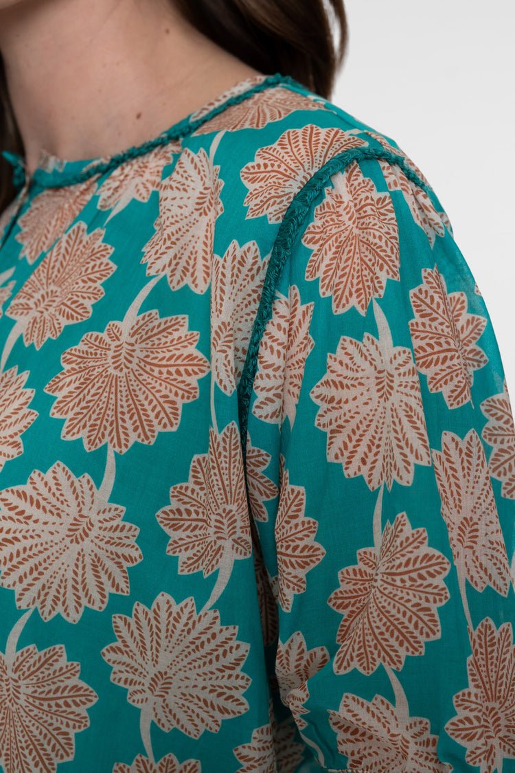 Geisha Aqua-Bluse mit elegantem Blumenprint