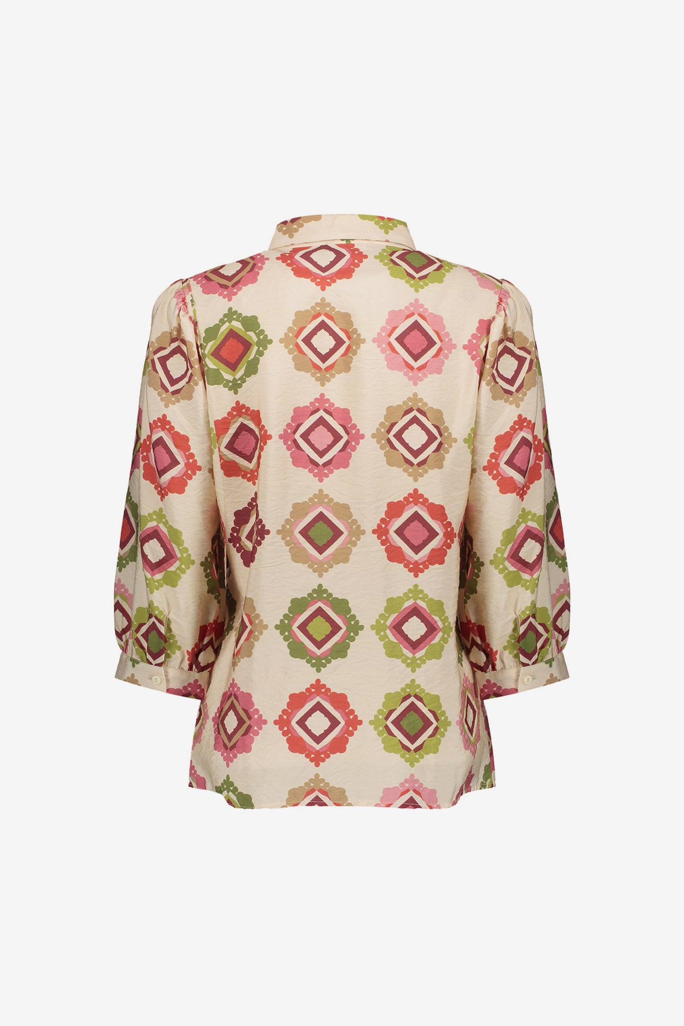 Geisha Bluse mit grafischem Print in Sand- und Rottönen