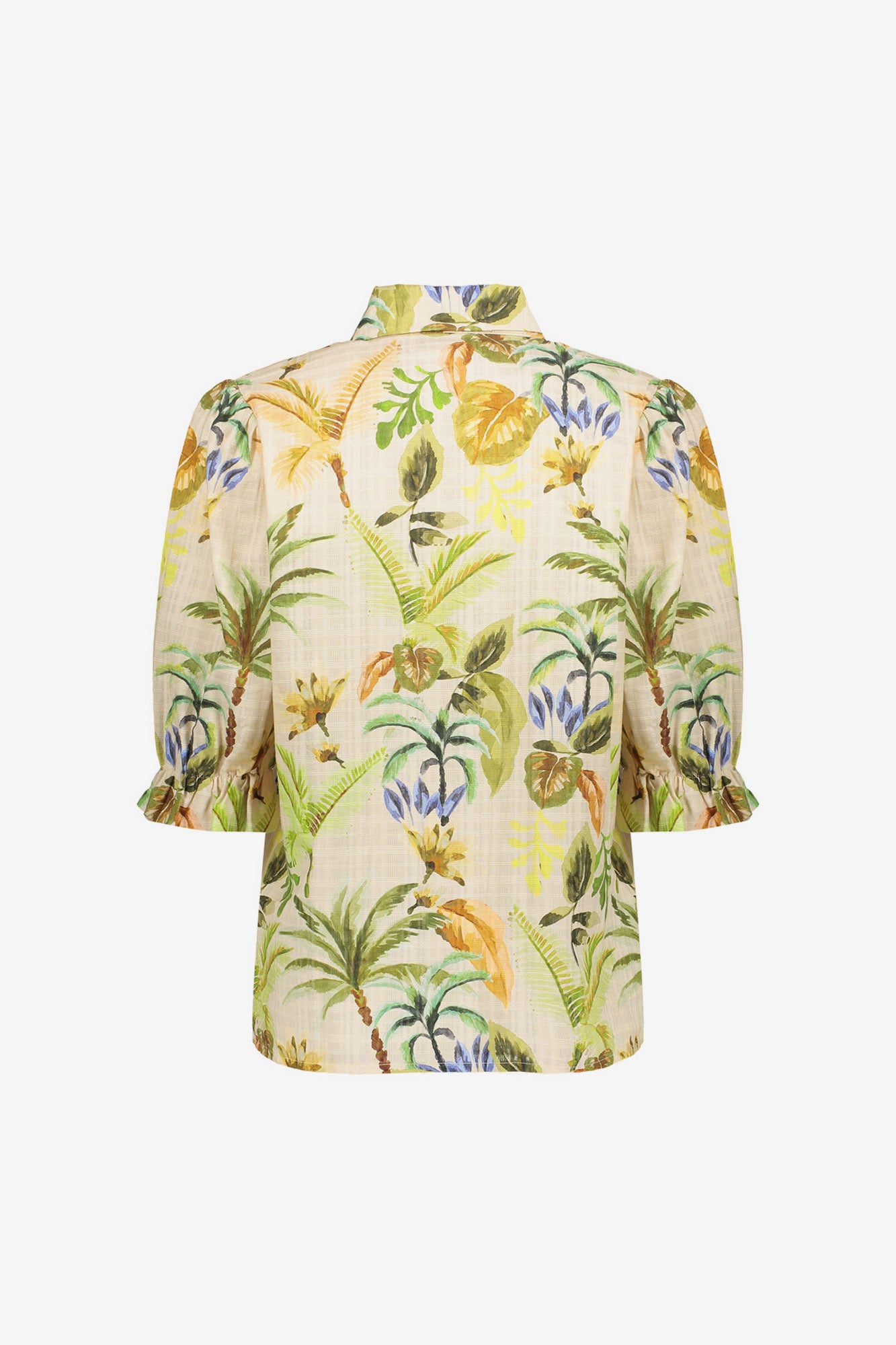 Geisha Bluse mit tropischem Print und Puffärmeln