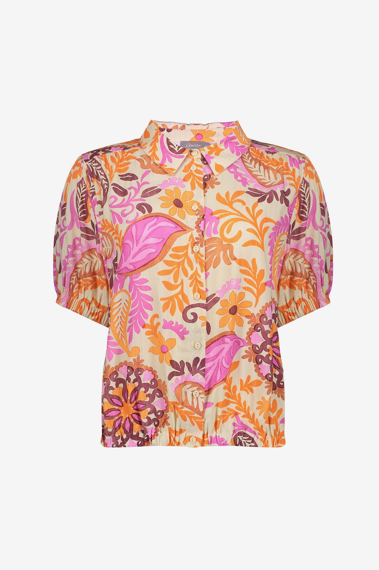 Geisha Bluse mit farbenfrohem botanischem Druck