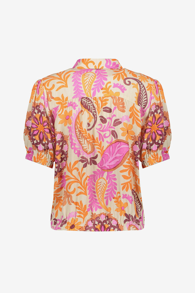 Geisha Bluse mit farbenfrohem botanischem Druck