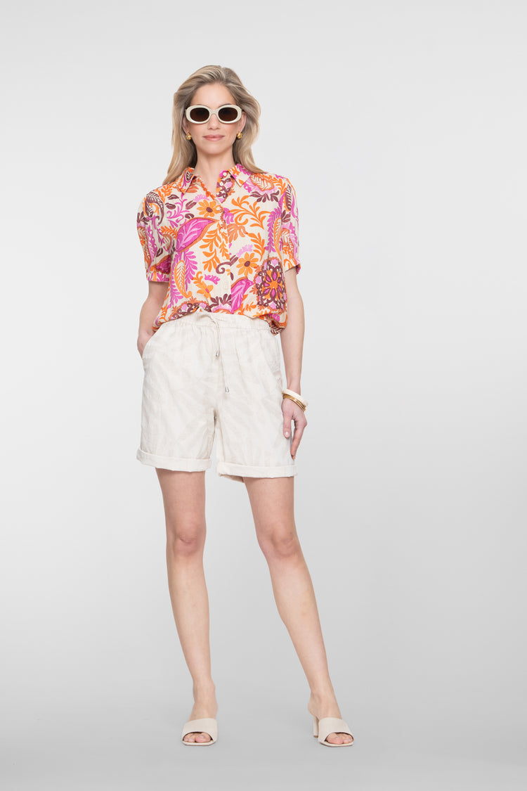 Geisha Bluse mit farbenfrohem botanischem Druck