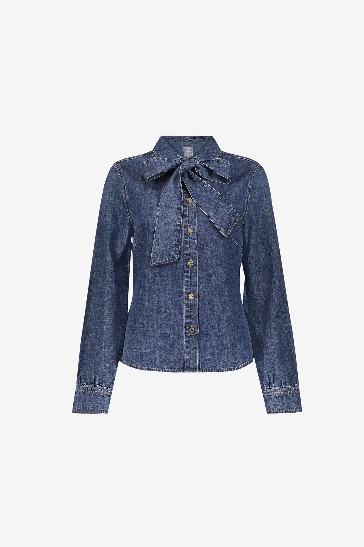 Geisha Jeansbluse mit tailliertem Schnitt und Schleifendetail