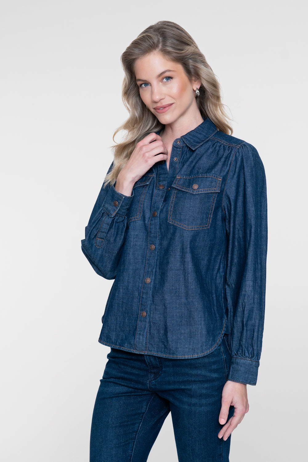 Geisha Denimbluse mit Brusttaschen und Kontrastnähten