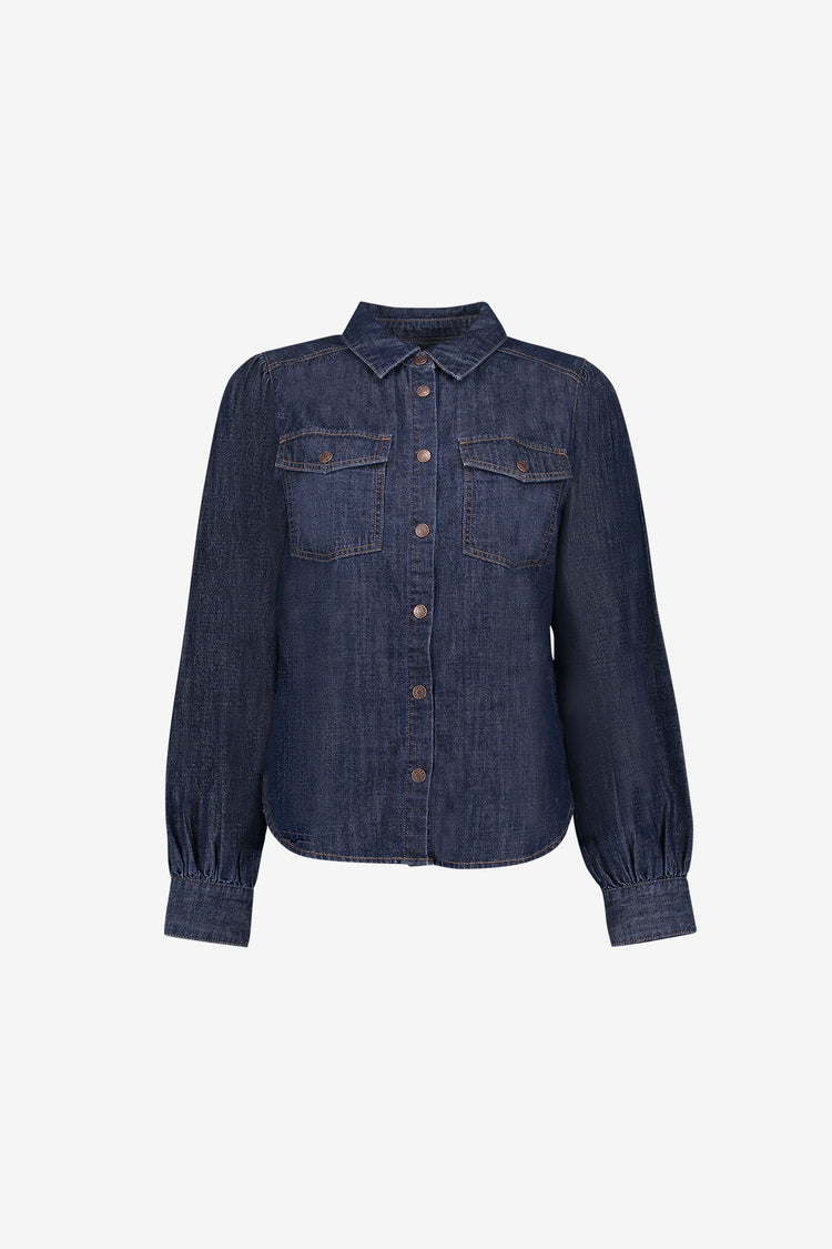 Geisha Denimbluse mit Brusttaschen und Kontrastnähten