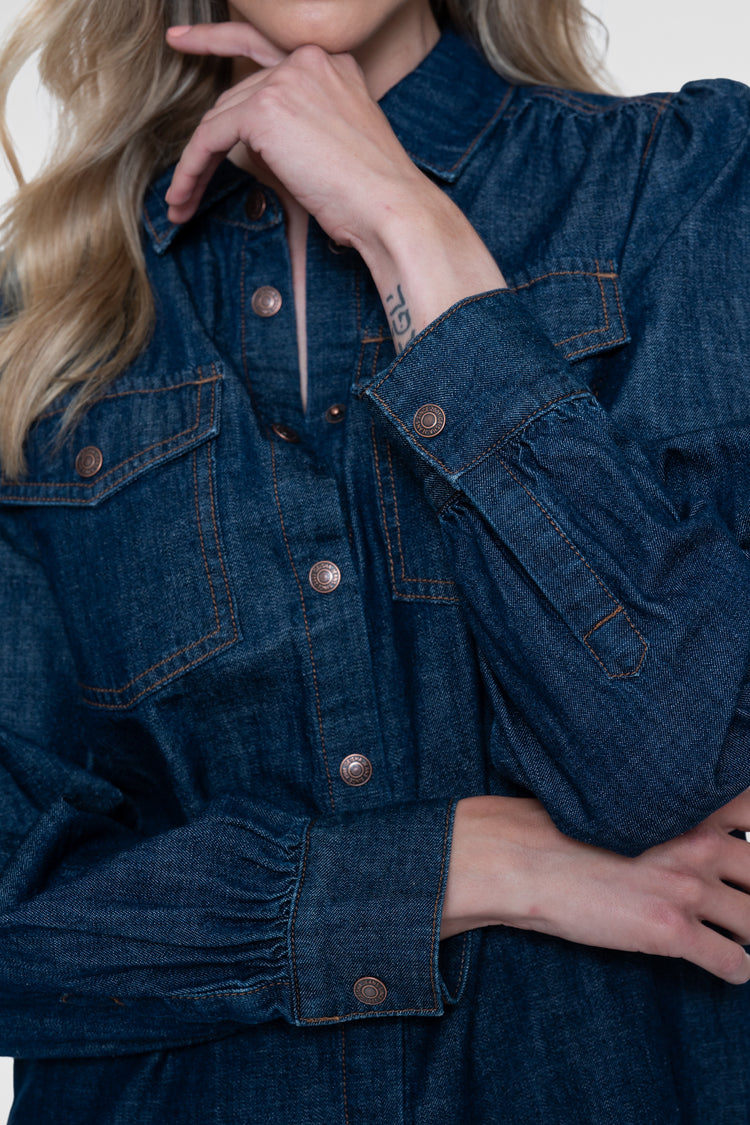 Geisha Denimbluse mit Brusttaschen und Kontrastnähten