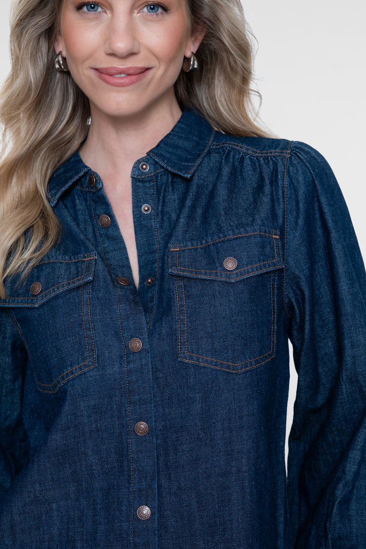 Geisha Denimbluse mit Brusttaschen und Kontrastnähten